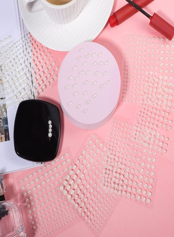 Prudiut Pearl Stickers for Crafts Self Adhesive Face Pearl Sticker Gems Hair Pearls Stick On 1650 Pcs Pearls Beads for Face, Makeup, Earrings, Nail, 3mm/4mm/5mm/6mm (White) - Image 2